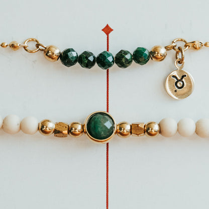 May Emerald Birthstone Zodiac Stack Bracelet Set