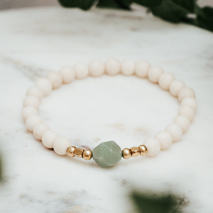 Fossil & Green Aventurine Jade Gemstone Bracelet