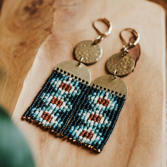 Dancing Western Lozenge Beaded Fringe Earrings