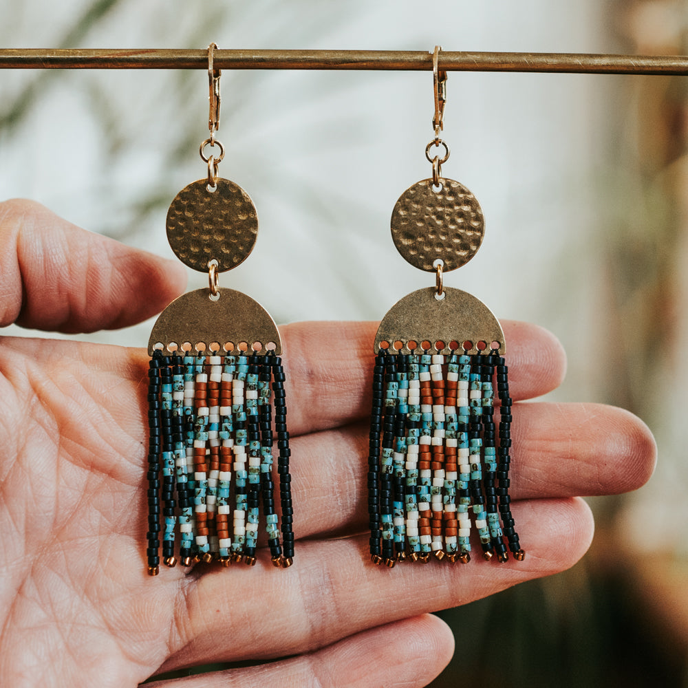 Dancing Western Lozenge Beaded Fringe Earrings