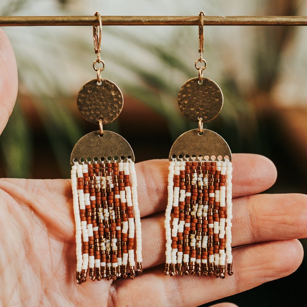 Dancing Vintage Lozenge Beaded Fringe Earrings