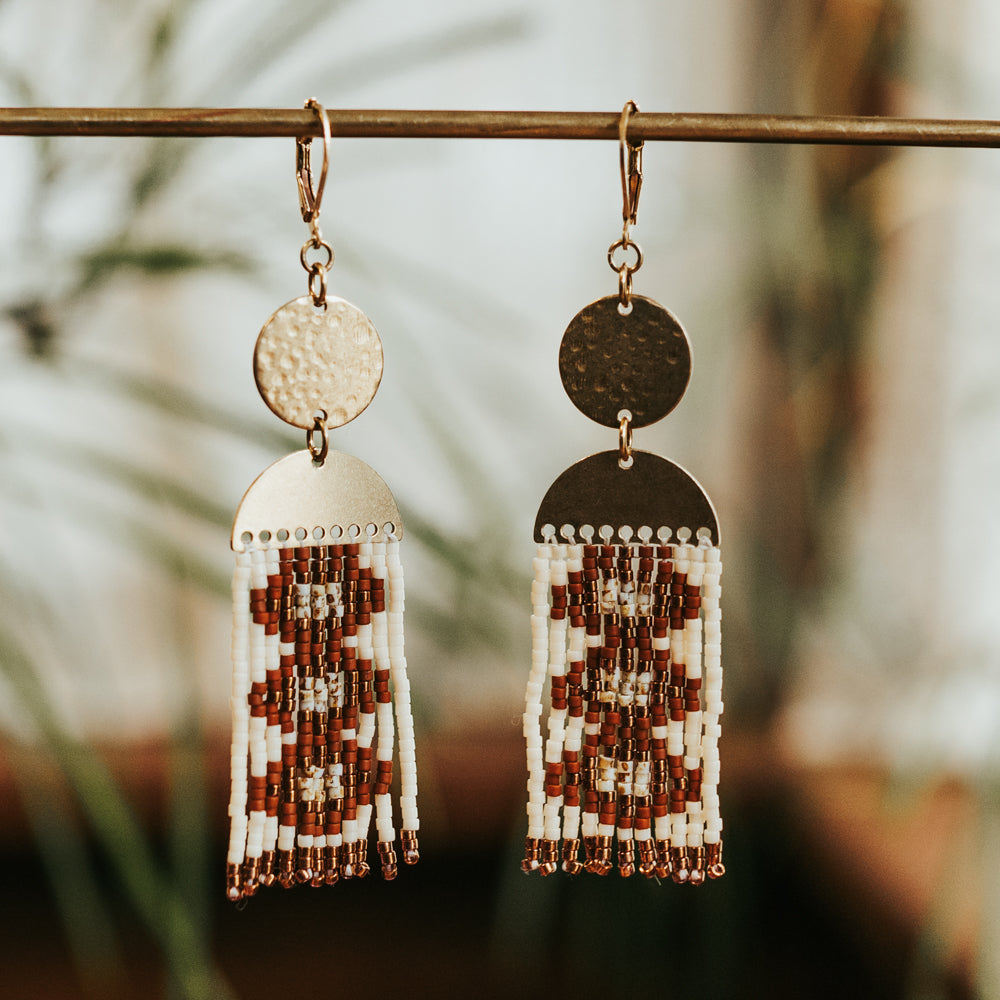 Dancing Vintage Lozenge Beaded Fringe Earrings