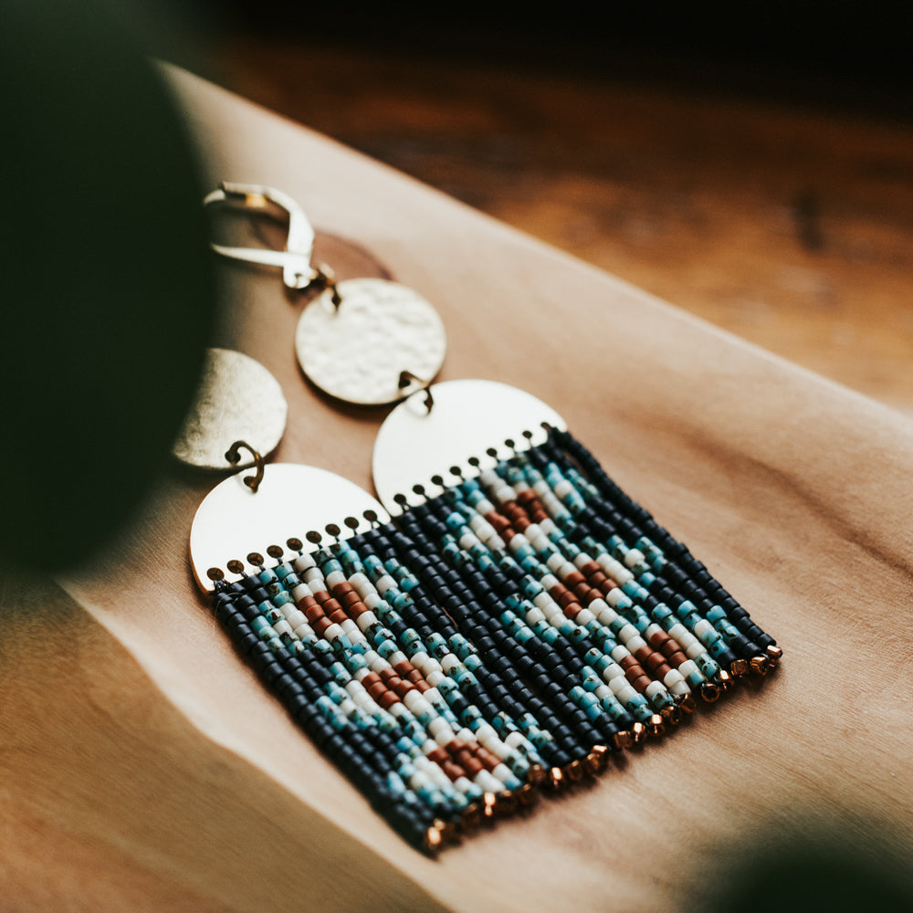 Dancing Western Lozenge Beaded Fringe Earrings