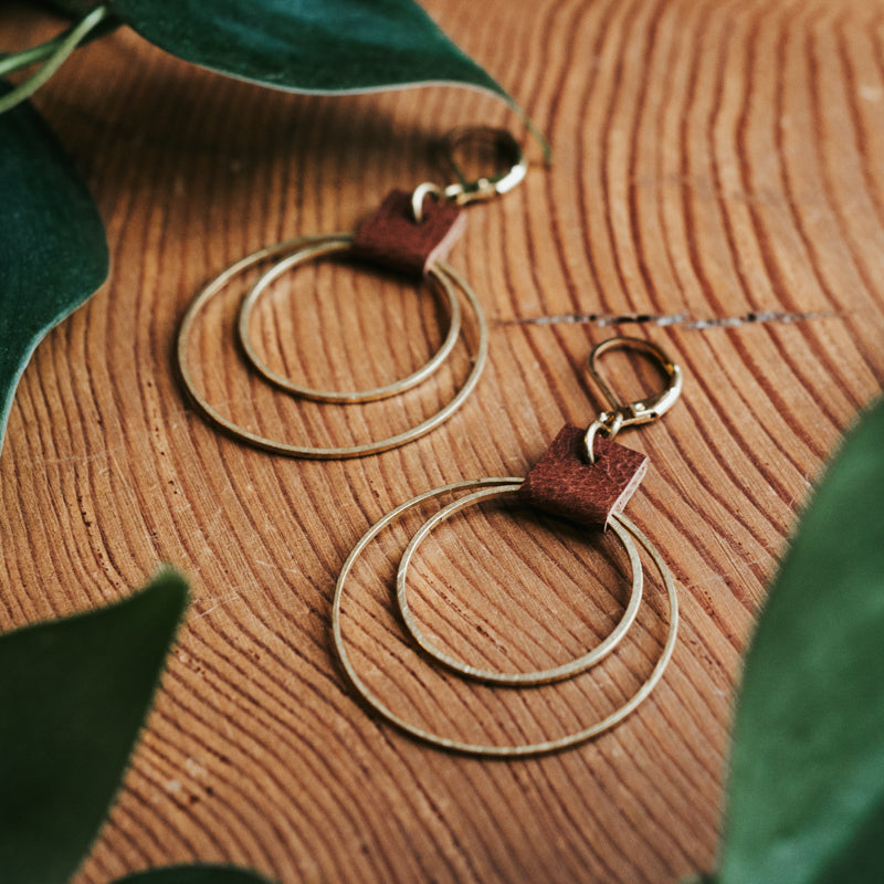 Brass & Hide Large Hoops Earrings