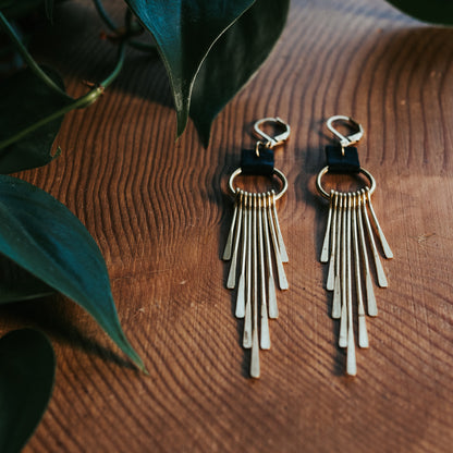 Brass & Hide Fringe Earrings