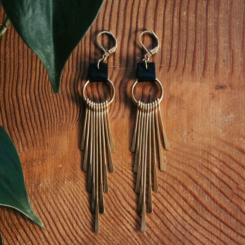 Brass & Hide Fringe Earrings