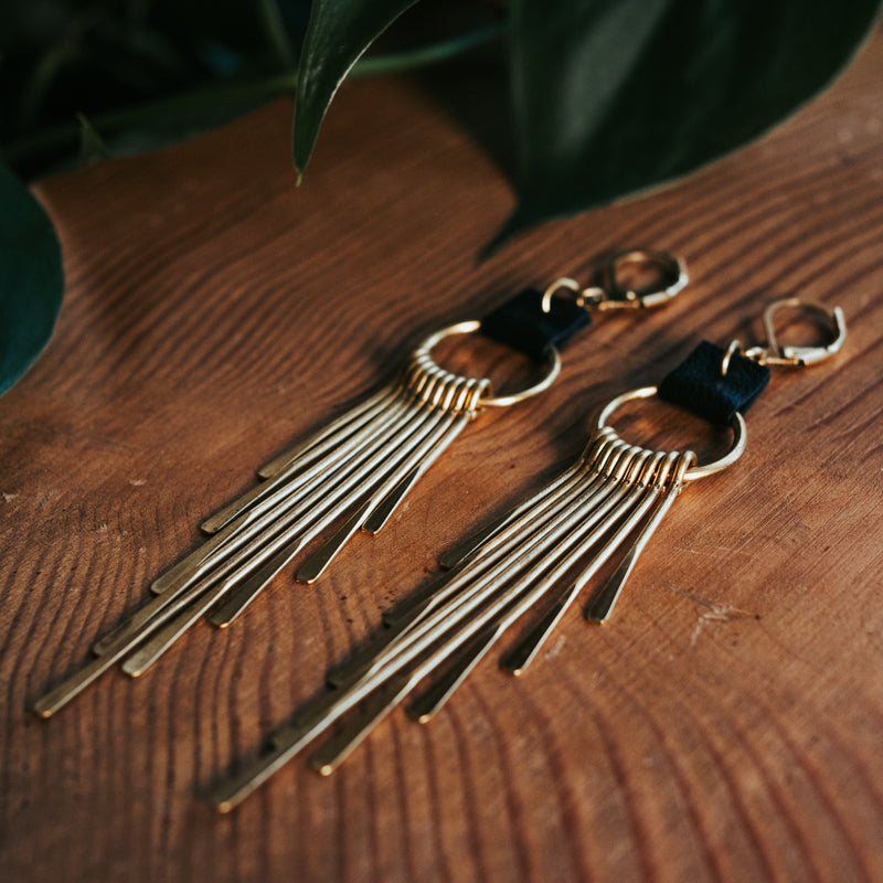 Brass & Hide Fringe Earrings