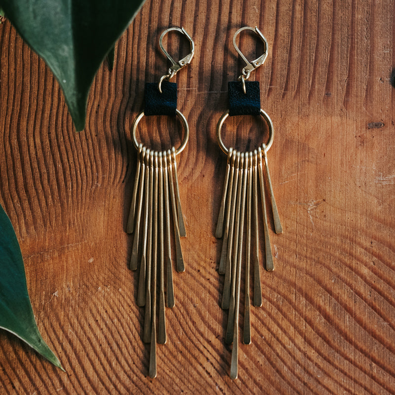 Brass & Hide Fringe Earrings