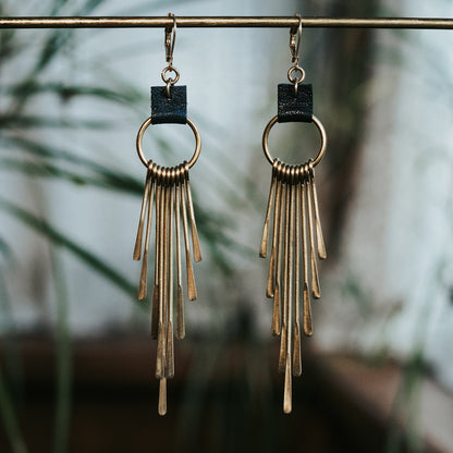 Brass & Hide Fringe Earrings