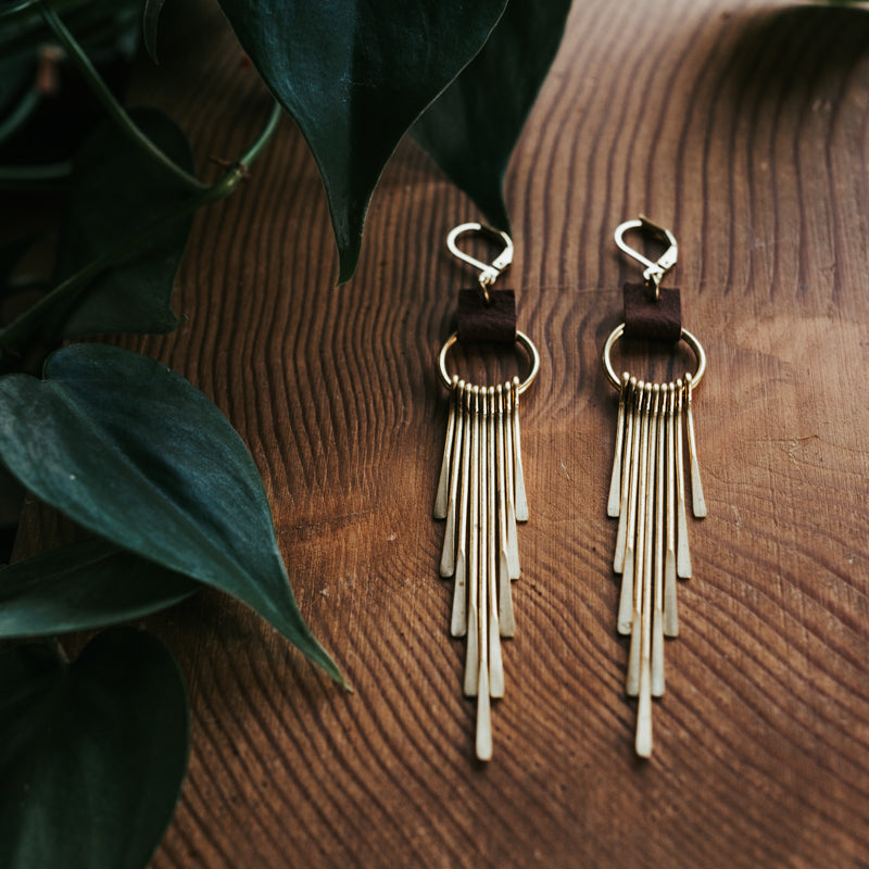 Brass & Hide Fringe Earrings