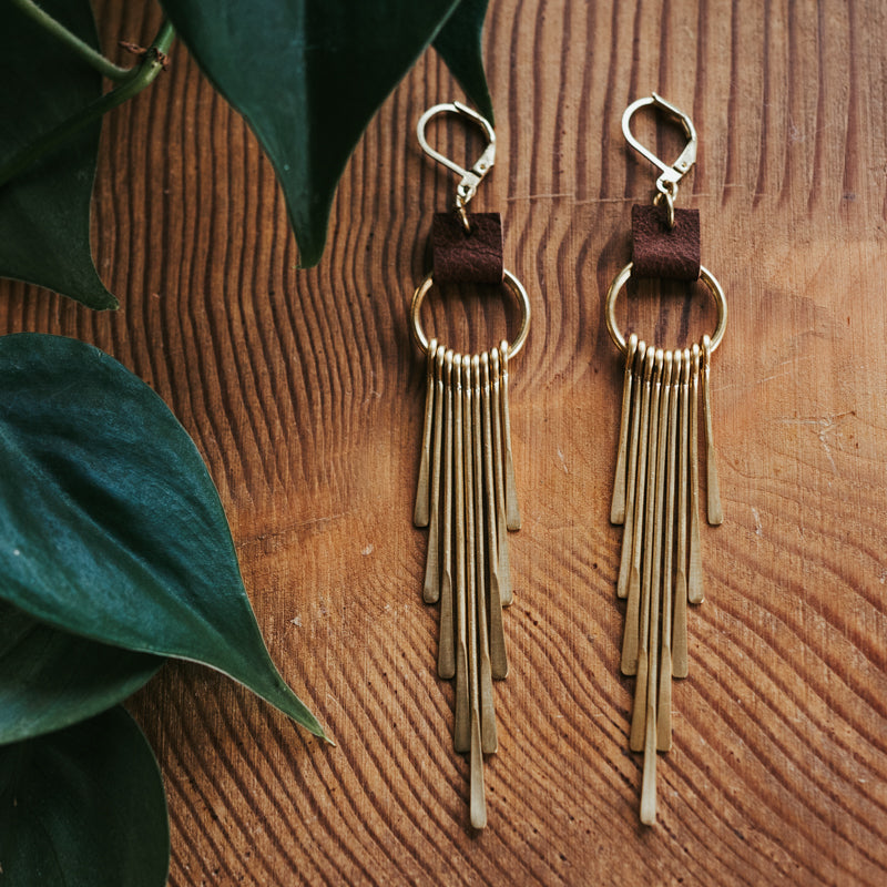 Brass & Hide Fringe Earrings