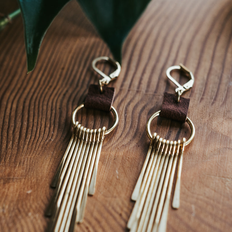 Brass & Hide Fringe Earrings