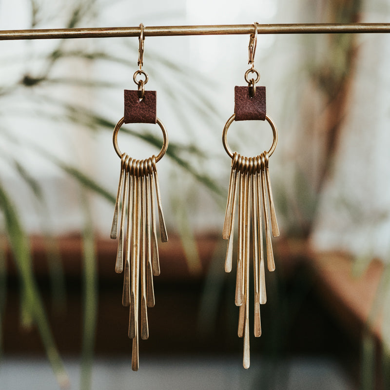 Brass & Hide Fringe Earrings