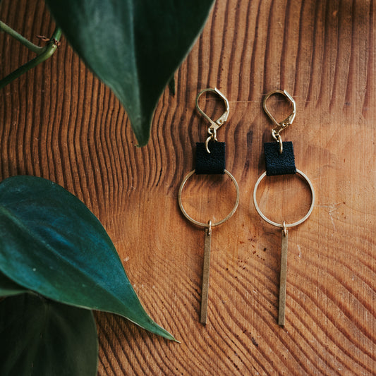 Brass & Hide Hoop Bar Earrings