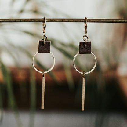 Brass & Hide Hoop Bar Earrings