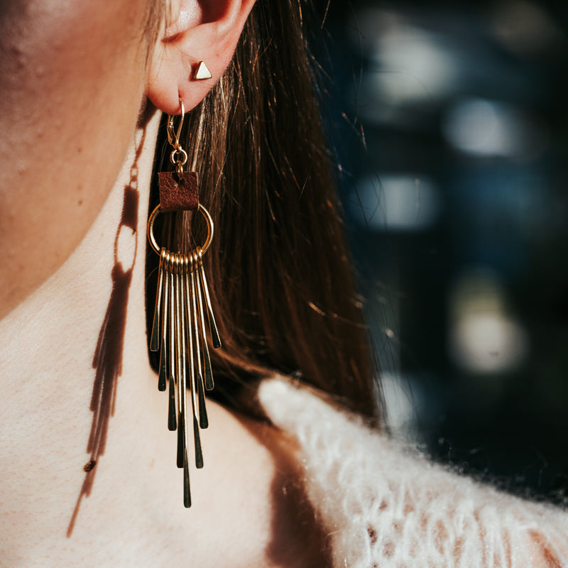 Brass & Hide Fringe Earrings