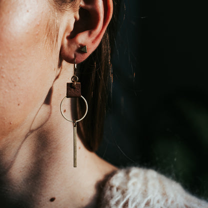 Brass & Hide Hoop Bar Earrings