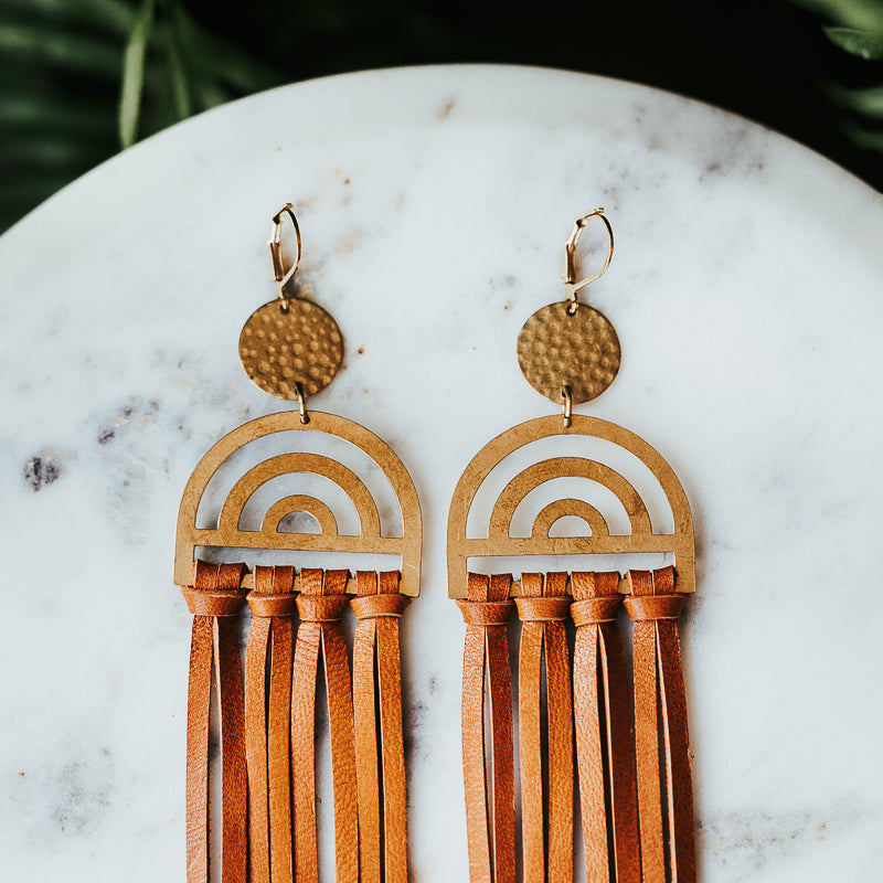 Long leather fringe on sale earrings